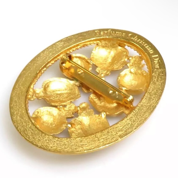 CHRISTIAN DIOR Parfums Pin Brooch Gold Plated ~2”x1.6” vintage. - Picture 2 of 5